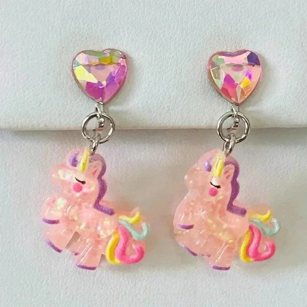 5 Pairs Kids Clip On Fawn Deer Rainbow Unicorn Seashell Butterfly